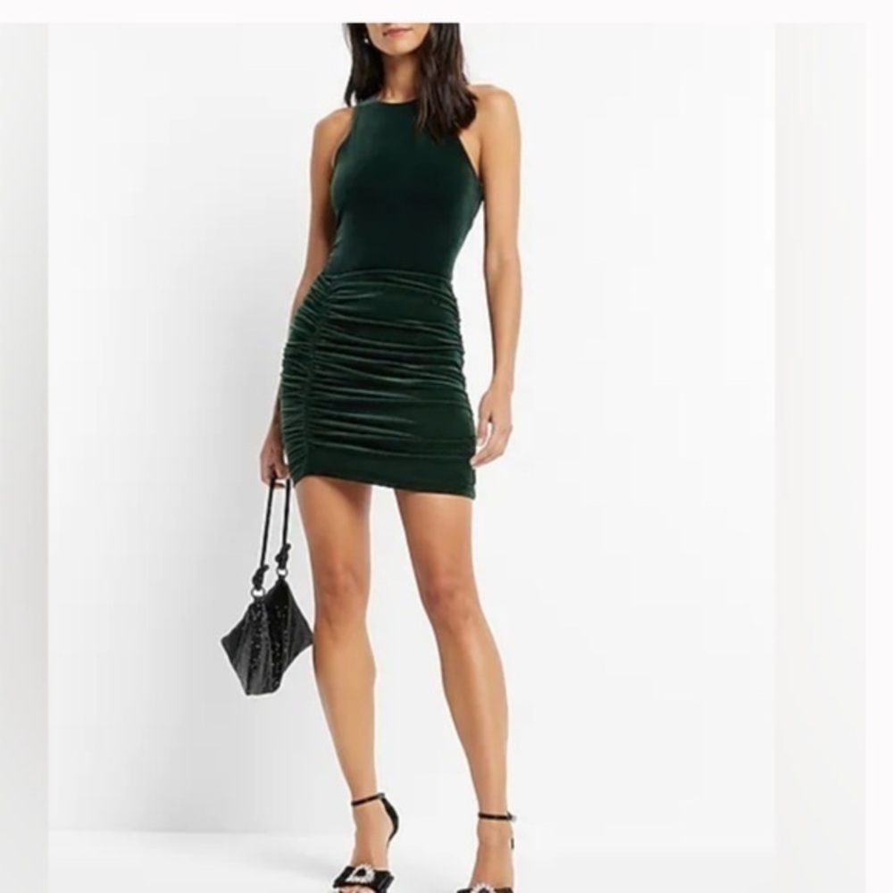 NWT Express Holiday Green Velvet Bodysuit and matching Mini Skirt